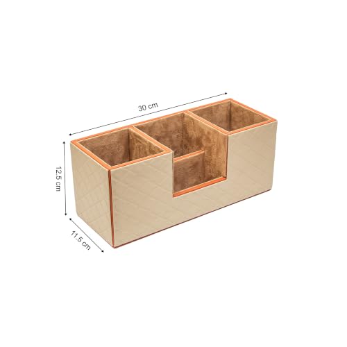 Image of AI DESIGN CO. Office Desk Organizer Caddy | Vegan Leather & MDF Stationery Storage | Tabletop Workspace Accessories Holder for Home & Office Desk | Dune Collection - Sandstone Rust, Big