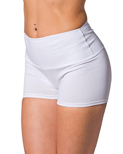 Alkato Pantalones Shorts Cortos de Cintura Alta para Mujer, Blanco, 38