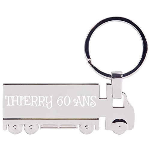 Porte-clé Camion en Acier argenté avec Gravure Texte - Porte-clés en Forme de Camion personnalisé gravé - Porte clé argenté Lisse Personnalisable Cover
