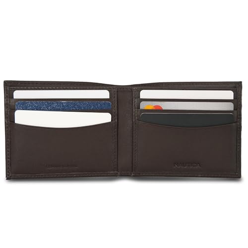 Image of Nautica Men's Bifold Leather Wallet | RFID Blocking | ID Window | Card Slots | Organization | Durable | Stylish