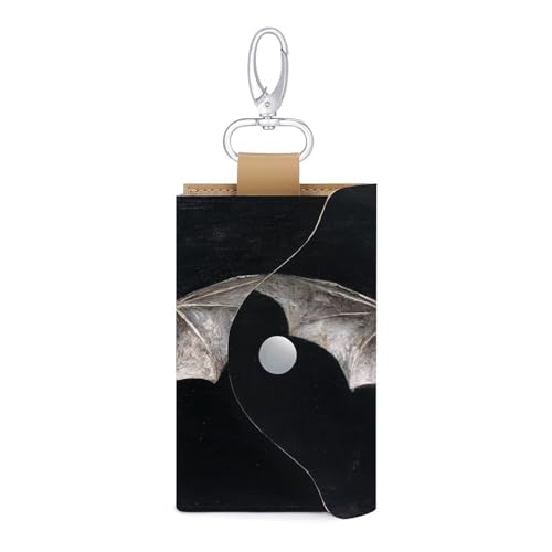 Bat with Outstretched Wings Key Holder Bag PU Leather ID Card Holder Keychains Case Cover for Men Women