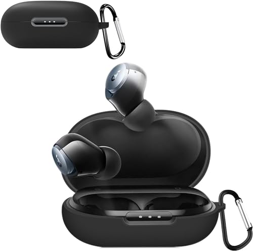 AIYYXX Anker SoundCore Space A40 ケース soundcore space a40 ケース対応 space a40液状シリコン ケース 全面保護カバー キズ防止 耐衝撃 装着充電可能 防水 防塵 紛失防止 カラビナ付きアン