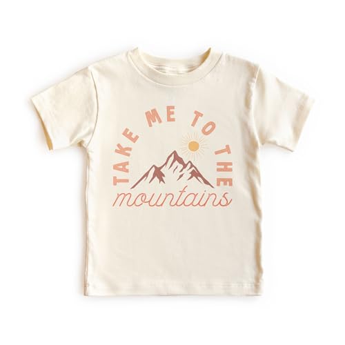 Take Me To The Mountains Kids Camping Shirt - Cute Abstract Minimalist Trendy Outdoor Mountain Adventure Summer Hiking Outfit - Natural Toddler & Youth Tees