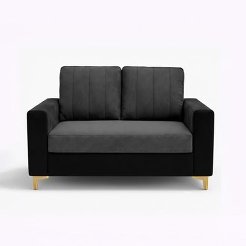 Image of Hendrick Plush Velvet 3 Seater + 2 Seater Sofa Set with 2 Ottoman | Silken Velvet Upholstery | Golden Legs | Designer Set for Living Room & Office Spaces (Black, Dark Grey & Light Grey)