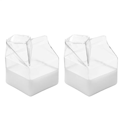 Tasse à Lait en Verre 350 ml, 2 Pièces Tasse en forme de Maison Mignon Transparent, Verres à Cocktail Pot à Lait en Verre, Réutilisable Tasse en Verre...