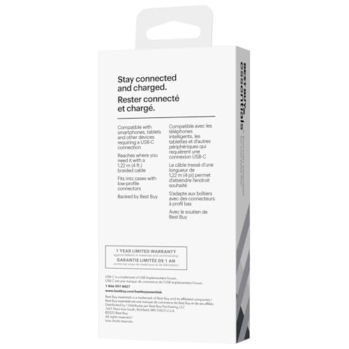 Image of Best Buy essentials 4 ft. 60W USB-C to USB-C Braided Charge-and-Sync Cable
