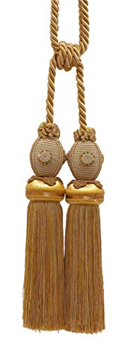 Decorative Double Curtain & Drapery Tassel Tieback with Medallion, Tassel Length 10" (25cm), 30" Spread (76cm) (Style# TBB2) Tan Beige Gold #8633 (Beige Gold, Dark Gold, Tan Beige) Pack of 2