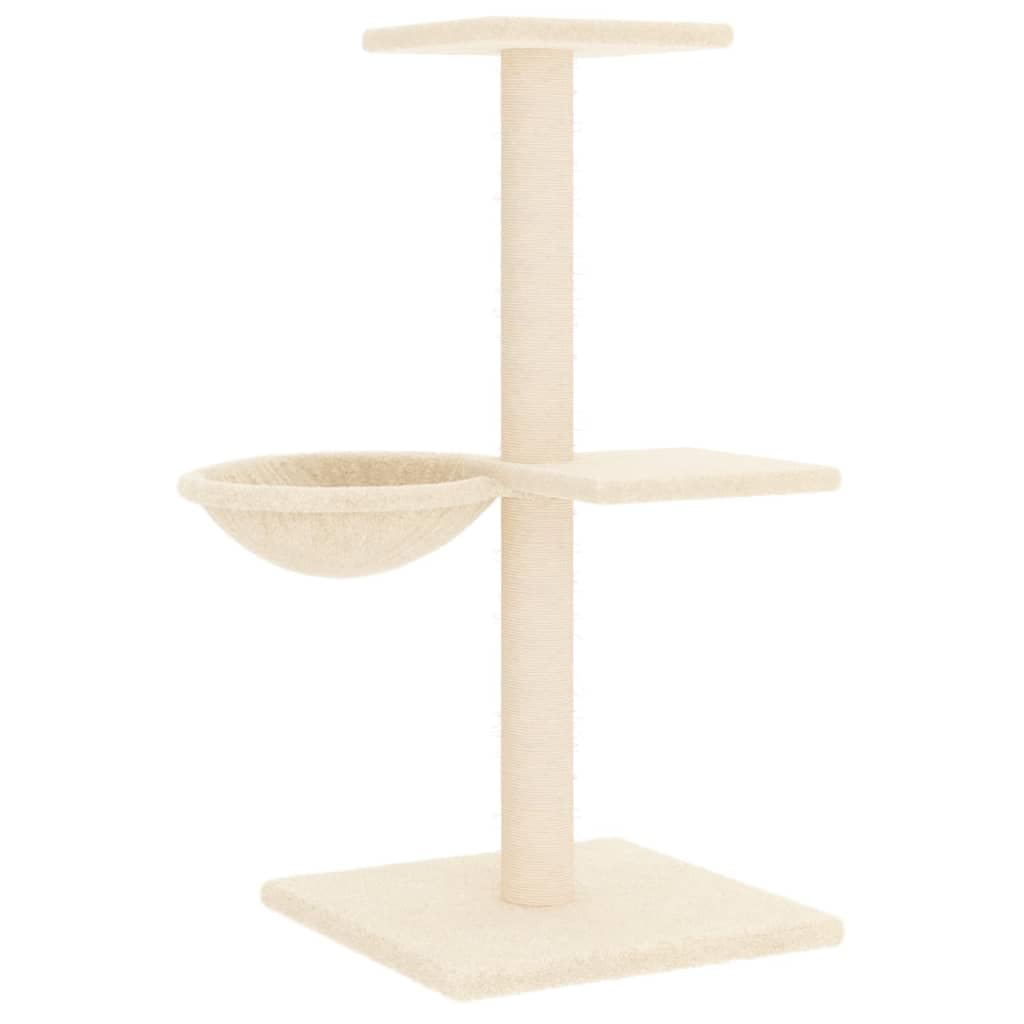Árbol rascador con columna rascador de sisal y cesta, color crema, 72 cm | Torre de gato compacta con felpa suave y sisal natural resistente, ideal para el salón de cuidado de las garras.