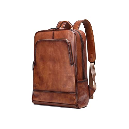 Mens Casual Daypack Backpacks Briefcases Travel Bags Weekender Bags Leather Laptop Backpacks (Color : Brown)