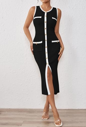 Pink Queen Women's Summer Sweater Dress Sleeveless Slim Fit Bodycon Midi Dresses2