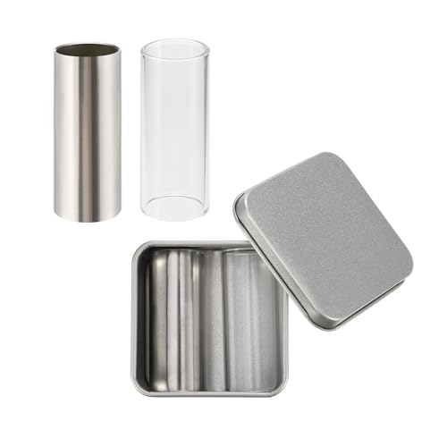 1 luge de guitare en verre et 1 luge de guitare en acier inoxydable, équipé de 1 boîte en fer, accessoires de guitare, adapté pour guitare électrique, guitare acoustique, basse etc.