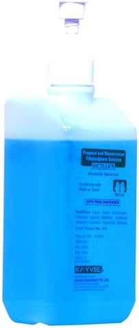 Bactillium Hand Sanitizer/Disinfectant (500 ML). 75% Alcohol Based Liquid Hand Disinfectant With Skin Protecting Substances. Ideal Sanitizer for Clinics, Hospitals, Lab, Home, Schools, Offices, Everywhere. Comes with Free Dispenser. Effective Against Bacteria, Antibiotic Resistant Bacteria, Tubercle Bacillus, Fungi, Viruses incl. HCV. Instant Germ-Free Protection. Product from WHO & GMP Cerified Plant.