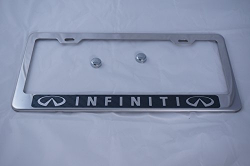 Fit Infiniti Polished License Plate Frame w/Carbon Fiber Style Letter