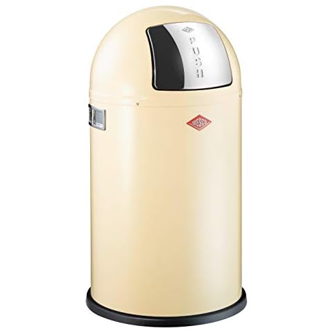 Wesco Pushboy Junior - German Made - Push Door Trash Can, Powder Coated Steel, 5.8 Gallon / 21 L , Almond Cover