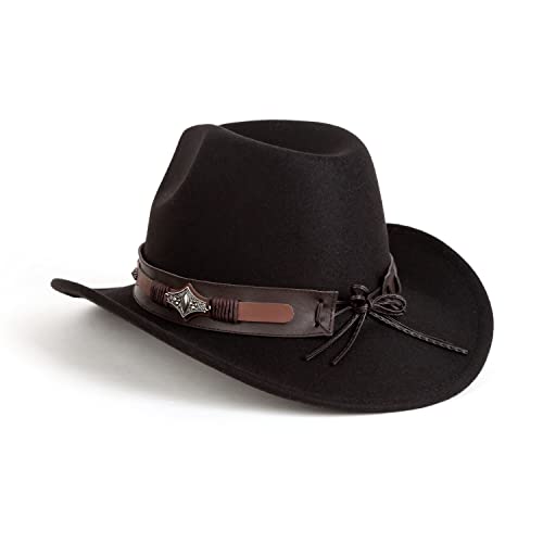 Gossifan Womens Classic Western Cowgirl Cowboy Wide Brim Hats With Wide Belt - Black #TOP2