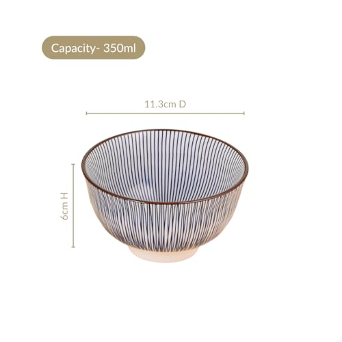 Image of Nestasia Ceramic Snack Bowl Set of 5 (350ml Each) - Dishwasher & Microwave Safe Bowls for Serving Soup, Rice, Dal, & Salad | 100% Food Safe Patterned Bowls with Glossy Finish - Ideal for Gifting