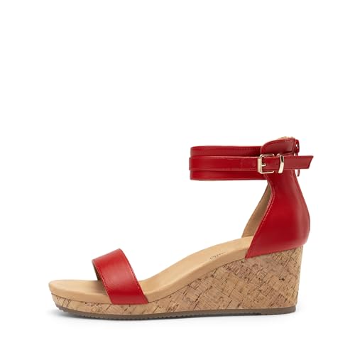 Image of DREAM PAIRS Women's Open Toe Buckle Ankle Strap Platform Wedge Sandals Summer Shoes.