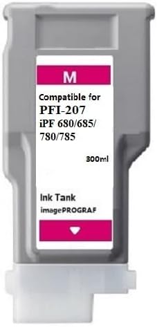 Vivid Colors VC PFI-207 Magenta Ink Cartridge for Canon PFI-207M (300ml, Magenta) for Canon imagePROGRAF 680 685 780 785 Printer.