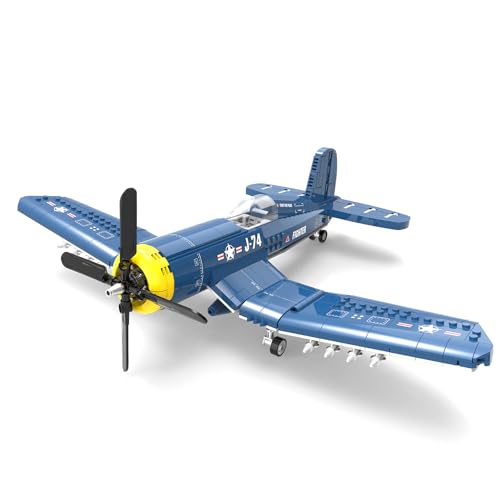 Cogibrix F4U Corsair Fighter Aircraft Building Block Sets - WW2 Military Airplane Building Bricks Toys, Navy & Marine Corps Warbird Plane Model Kits, Birthday Gifts for Boys