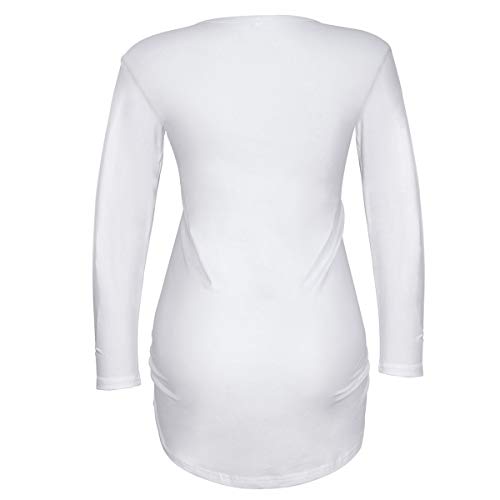 Women's Maternity Christmas Long Sleeve T-Shirt Side Ruched Tops Xmas Pregnancy Clothes (White04, Large) #TOP2