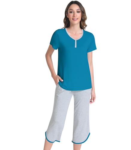 Image of NACHILA Bamboo Viscose Pajamas for Women Pleated Ruffle Tank Top Pjs Set