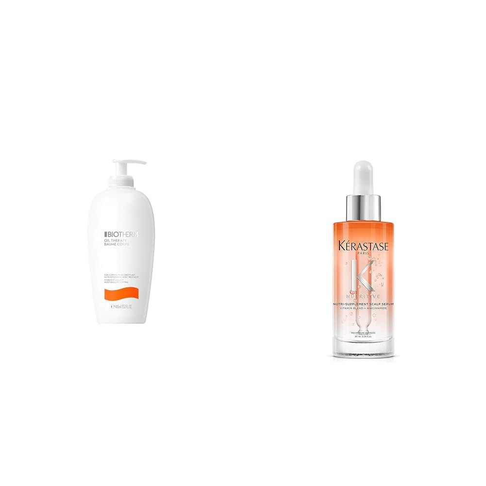 Biotherm x Kérastase Trockene Haut Set, Biotherm Oil Therapy Baume Corps Bodylotion, Körperlotion für intensive Feuchtigkeitspflege, 400 ml & Kérastase Nutritive, Serum für trockene Kopfhaut 90 ml
