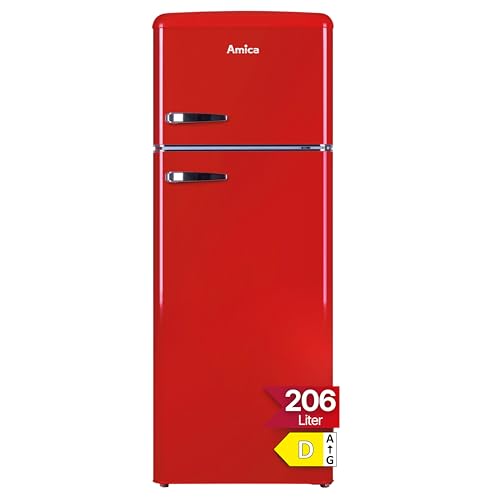 Amica Retro Kühl‑Gefrierkombination freistehend 206 l FrostControl LED Beleuchtung Retro-Design 144 x 55 x 62 cm – Kühlschrank Rot
