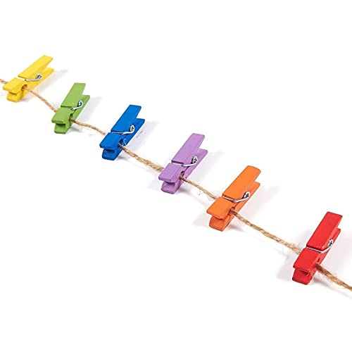 Mini Wooden Clothespins With Jute Twine For Crafts (1.4 In, 100 Pieces) #TOP6