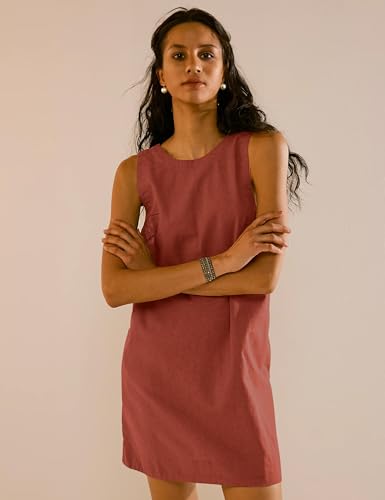 Image of VIUTIL Womens Summer Linen Mini Dress Boat Neck Low Back Sleeveless Tank Dresses with Pockets 2026 Vacation Outfits