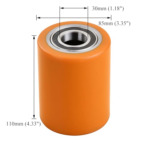 Image of Electric Pallet load wheels 3.35 X 4.33'' (85 X 110mm) with Pre-Installed Bearings 30mm ID Includes Pins