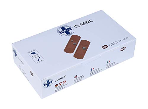 HierBeiDir Pflaster Strips Classic, wasserfest, hautfreundlich, hypoallergen, 100 Stück, 2,5x7,2 cm Cover