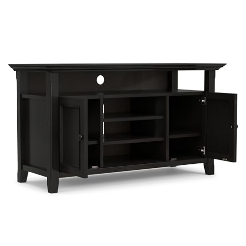 Image of SIMPLIHOME Amherst 54 inch Wide Solid Wood TV Stand in Hickory Brown