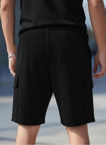 Image of SMOWKLY Authentics Classic Men's Polycotton Ribbed Cargo Stretch Shorts |Half Pant with Drawstring & 4 Pockets | Lightweight & Quick Dry | Men Shorts Casual |Summer Shorts Pant for Men