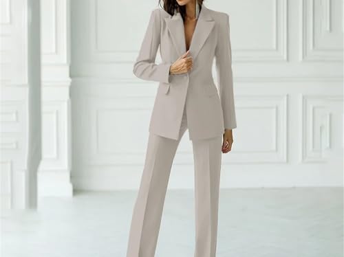 Women's Suits 2 Piece Notched Lapel Single Breasted Blazer Wide Leg Pants Suit Wedding Tuxedo Pants Set4