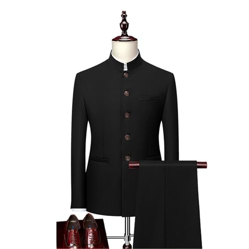 Men Chinese Traditional Uniform Suit Mandarin Collar Blazer 2 Pieces Tunic Set Single Breasted Jacket Trouser Set2