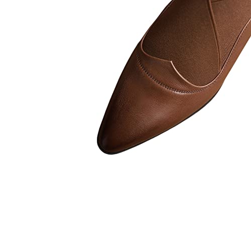 TinaCus Pointed Toe Genuine Leather & Elastic Fabric Handmade Cone Heels Women's Casual Pumps Shoes2
