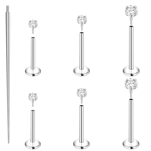 ONESING 16G 20G Flat Back Nose Stud Internal Thread Flat Back Earrings Hypoallergenic Titanium CZ Tragus Helix Cartilage Conch Nose Earrings Stud Piercing Jewelry for Women Men