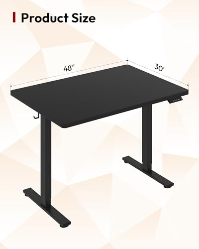 Image of SANODESK Electric Standing Desk 48 x 30 Inches Whole-Piece Desktop Height Adjustable Stand Up Desk w /6-Button Controller Ergonomic Computer Desk for Home Office, Black Frame + Black Tabletop