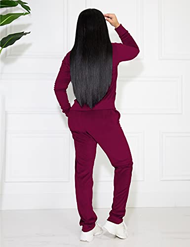 Topsrani Womens Velour Sweatsuits Velvet Tracksuit 2 Piece Outfits Casual Jogging Sweat Suits Matching Jogger Pants Set Purple M #TOP3