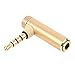 JAGTRADE Metal 90 Degree L Shape 4 Poles 3.5mm Male to Female AUX Headphone Adapter Connector for Mobile Phone Tablet MP3 Player, Black