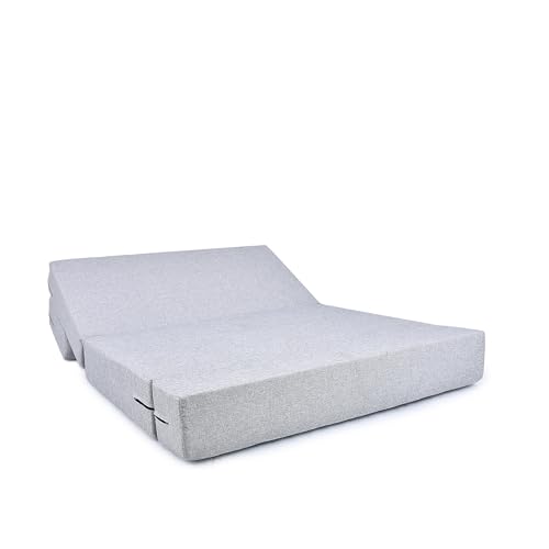 Image of Foldable Two Seater Sofa Bed 4X6 Ft Jute Fabric Washable Cover Convertible Sofa Bed for Home & Office, Guest Room (Finish Color Grey - Pre-Assembled)