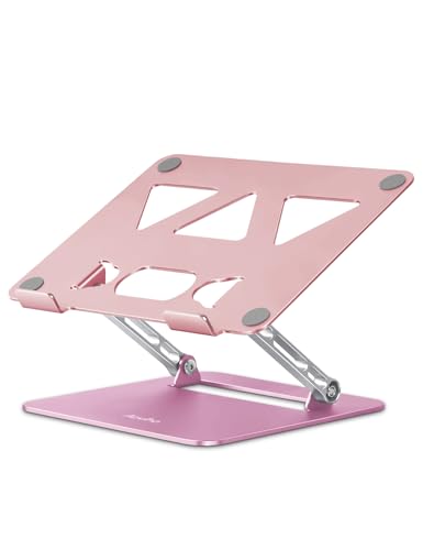 Image of Aoviho Adjustable Laptop Stand for Desk,Portable Laptop Stand Holder and Riser,Foldable Aluminum Notebook Computer Stands for MacBook Air Pro HP Lenovo Dell Samsung, 10-15.6 inch,Blush Rose Silver