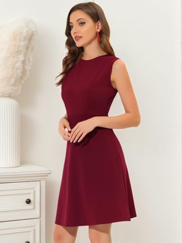 Image of Allegra K Women's Work Dress Round Neck Solid Color Sleeveless A-Line Business Casual Office Dresses
