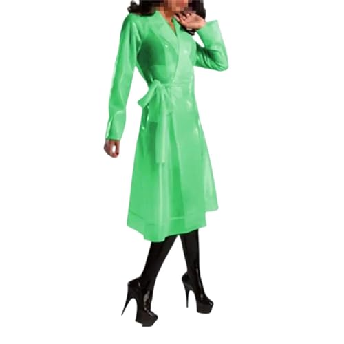 Women Clear Pvc Trench Coat See Through Belted Long Sleeve