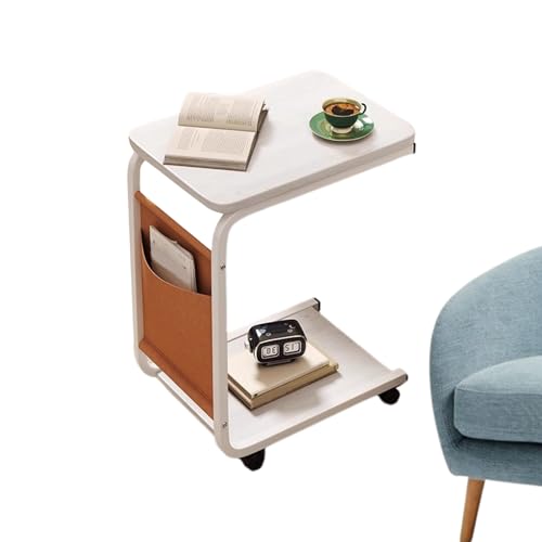Mesa auxiliar en forma de C, soporte de sofá pequeño, estante lateral rodante, carrito de 2 niveles, marco de metal, muebles de mesa para el hogar, sala de estar, mesita de noche, marco de acero +