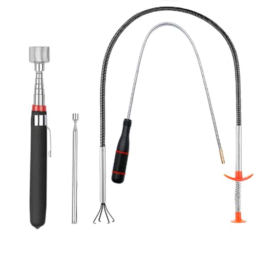 4 Pack Telescoping Magnet Pick-up Tool Set - Retrieving Pickup Tools，Extendable Pick Up Tools，Bendable Spring Magnet Stick，Flexible Extra Long Reach Bendable Curve Grabber with 4 Claws