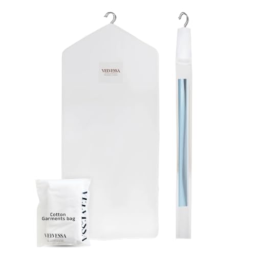 Velvessa Premium 58” Cotton Garment Bag for Hanging Clothes and Storage | Breathable Hanging Garment Bag for Full- Dresses, Fur Coats, Gowns, and More - Clothing Bags for Hanging Clothes