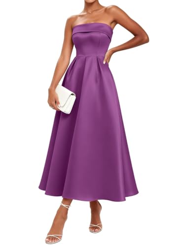 Robe de cocktail en satin BY236 violette longue cheville pour femme taille 56