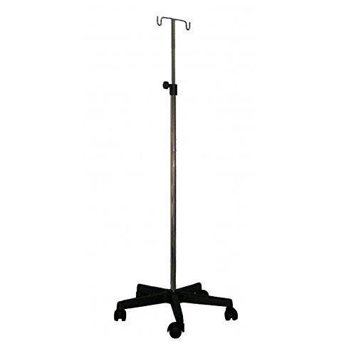 Porta sueros hospitalario | regulable acero inoxidable 2 ganchos, Base abs, 5 ruedas