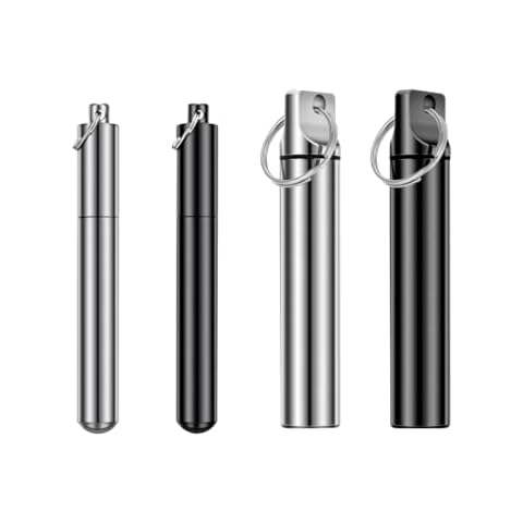 FAYALA 4 Pieces 2 Size Aluminum Toothpick Holder，Portable Toothpick Box，Metal Keychain Toothpick Container，Suitable for Outdoor Camping Travel Picnic ，Mine Travel Pill Case (4) Cover